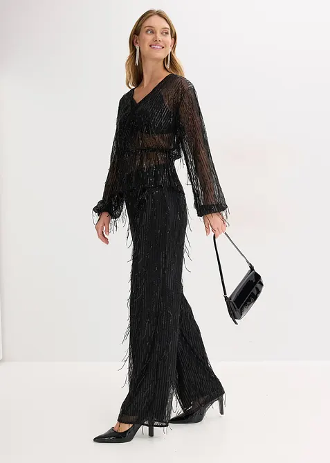 Paljettbukse med frynser, bonprix