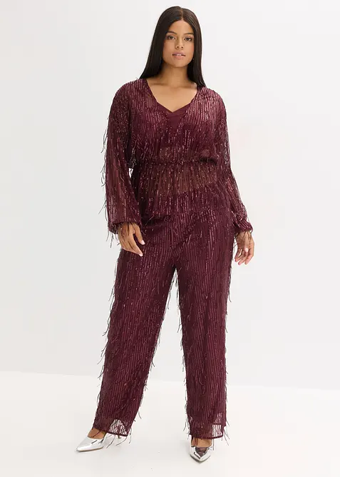 Paljettbluse med frynser, bonprix
