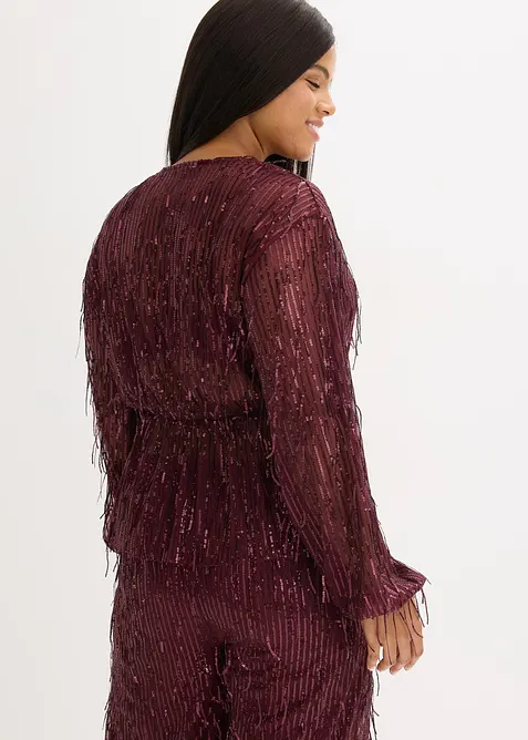 Paljettbluse med frynser, bonprix