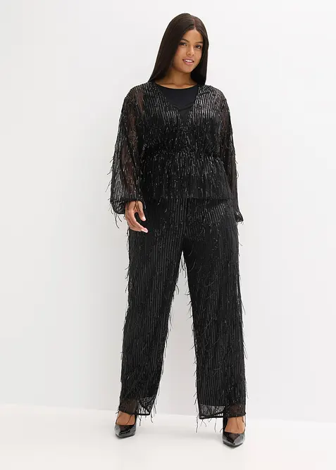 Paljettbluse med frynser, bonprix