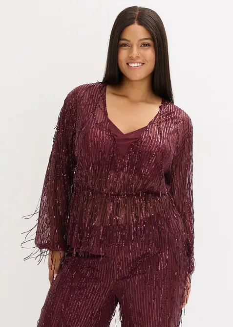 Paljettbluse med frynser, bonprix