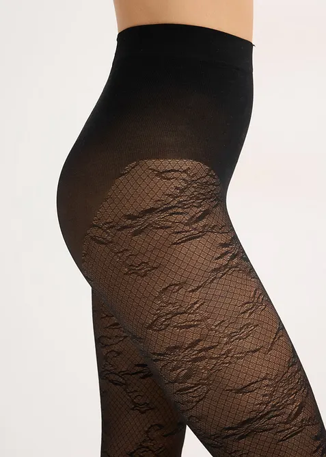 Tynn strømpebukse med blomstrete nettingmønster, bonprix