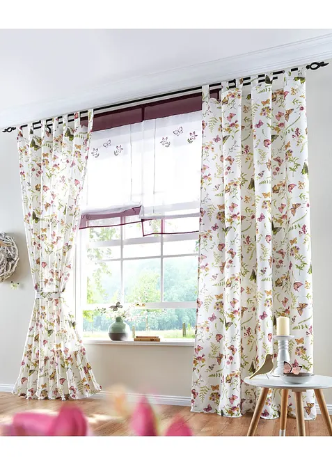 Mikrofibergardin med v&aring;r-print  (1-pack), bonprix