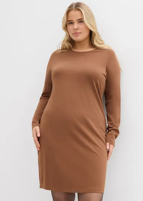 Figurnær jerseykjole i bomull med stretch (2-pack), bonprix