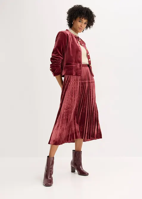 Plisséskjørt i myk fløyel, bonprix