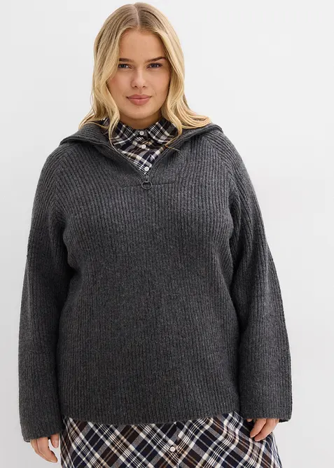 Ribbestrikket half zip genser, bonprix