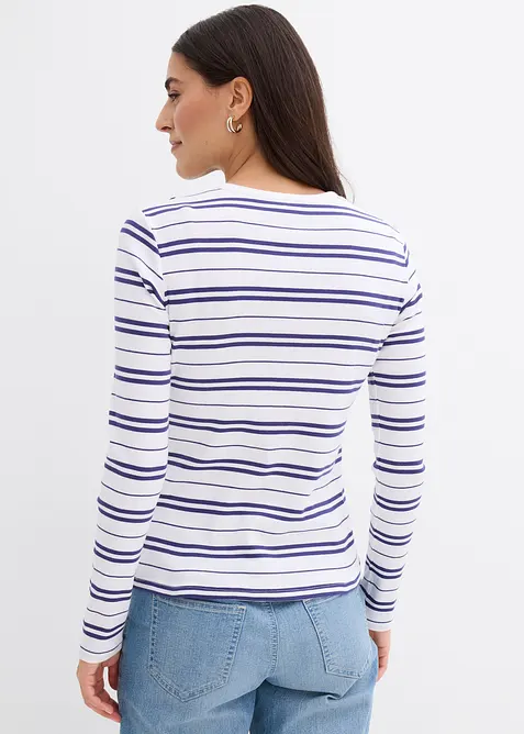 Ribbet, langermet topp av &oslash;kologisk bomullsmiks, bonprix