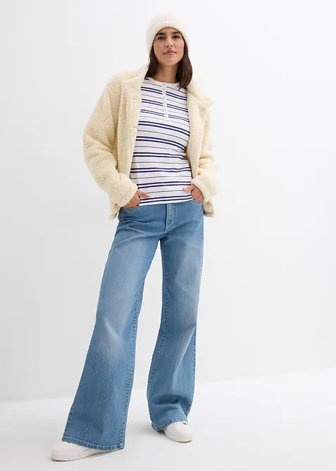 Ribbet, langermet topp av &oslash;kologisk bomullsmiks, bonprix