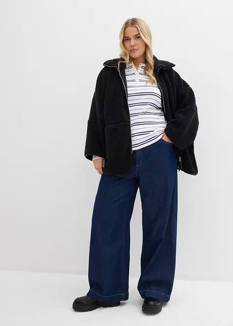 Ribbet, langermet topp av &oslash;kologisk bomullsmiks, bonprix