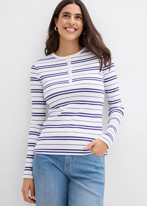 Ribbet, langermet topp av &oslash;kologisk bomullsmiks, bonprix