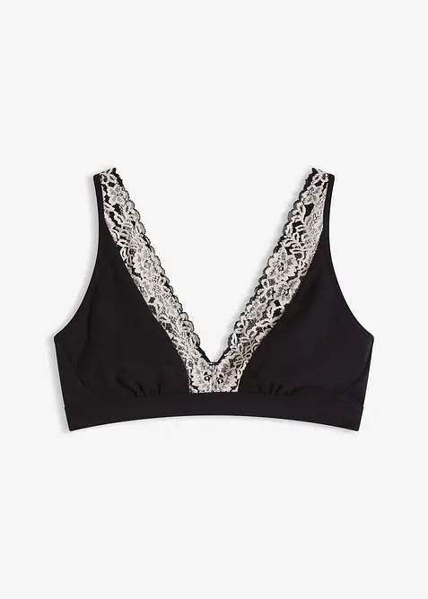 Bralette uten bøyle med økologisk bomull og blonde, bonprix
