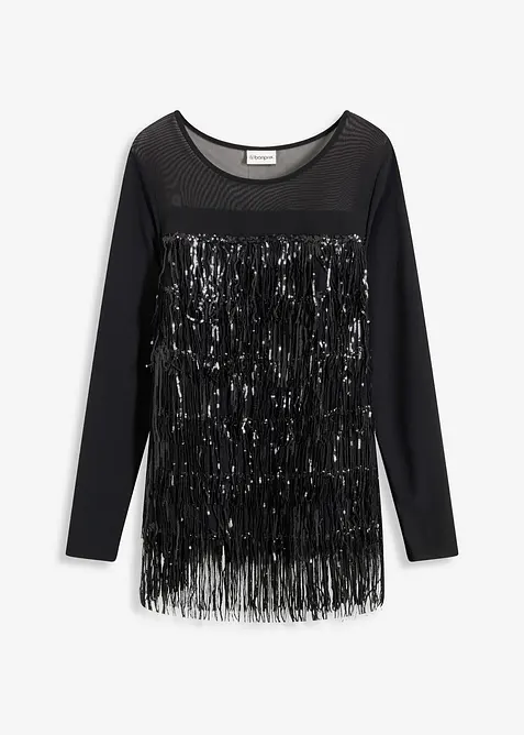 Langermet topp med paljettfrynser, bonprix