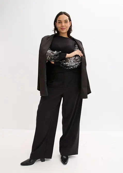 Finstrikket genser med paljettermer, bonprix