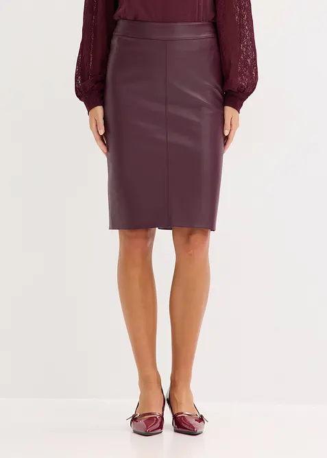 Knelangt skjørt i imitert skinn og smal modell, bonprix