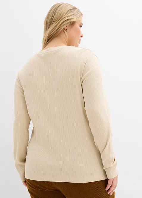 Langermet ribbet topp av 100% bomull, bonprix