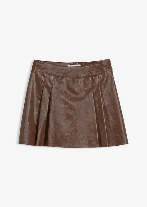 Kort skjørt i imitert skinn med motfolder, bonprix