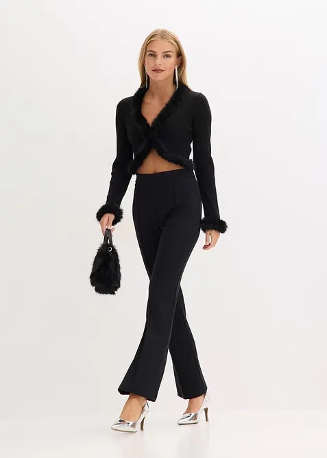 Finstrikket cardigan med fuskepels, bonprix