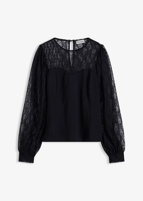 Langermet topp med blonder, bonprix