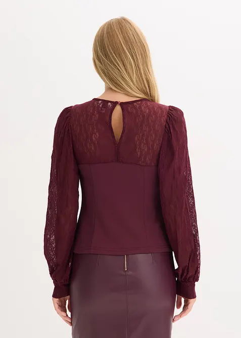 Langermet topp med blonder, bonprix