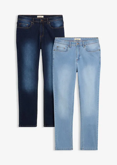 Regular Fit-jeans med stretch i lett denim, Straight (2-pack), bonprix