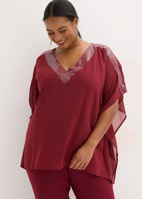 Oversized bluse med paljett-innfelling, bonprix