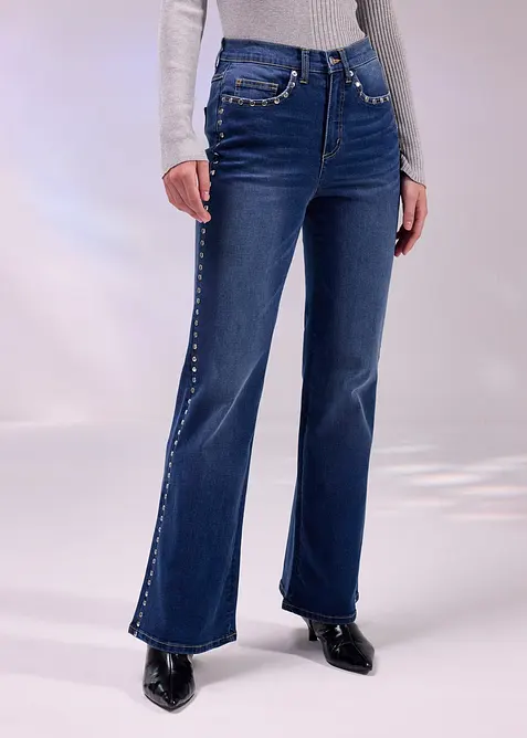 Flared-jeans High Waist med naglebesetning, bonprix