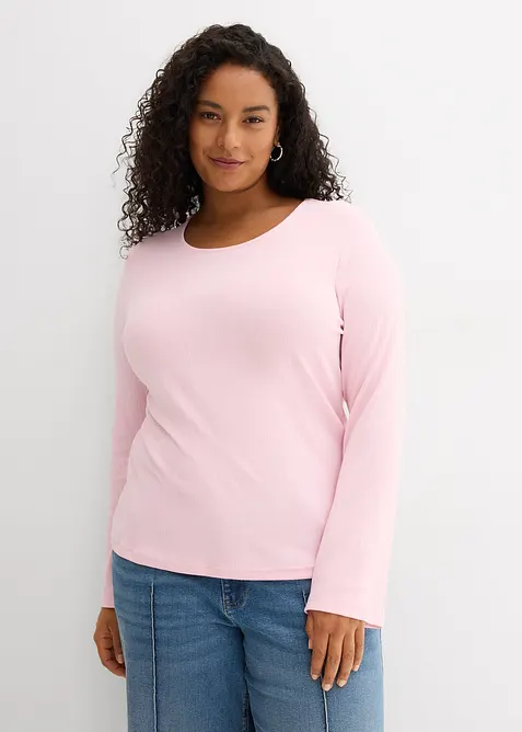 Langermet, ribbet topp, bonprix