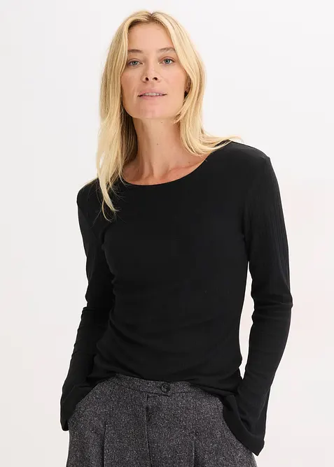 Langermet, ribbet topp, bonprix