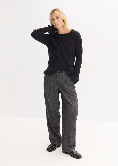 Oversized, ribbestrikket genser, bonprix