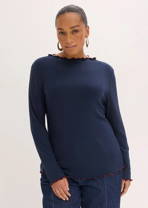 Langermet topp i ribbet materiale, bonprix