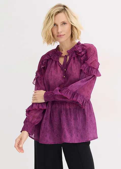Chiffonbluse med volanger, bonprix