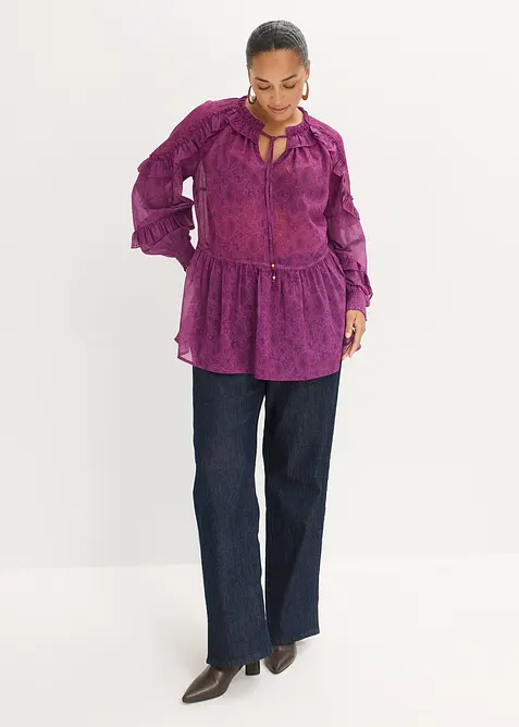Chiffonbluse med volanger, bonprix
