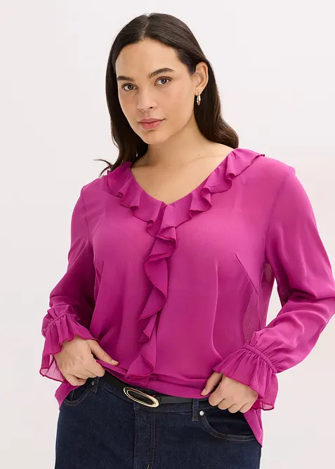 Bluse med volanger, bonprix