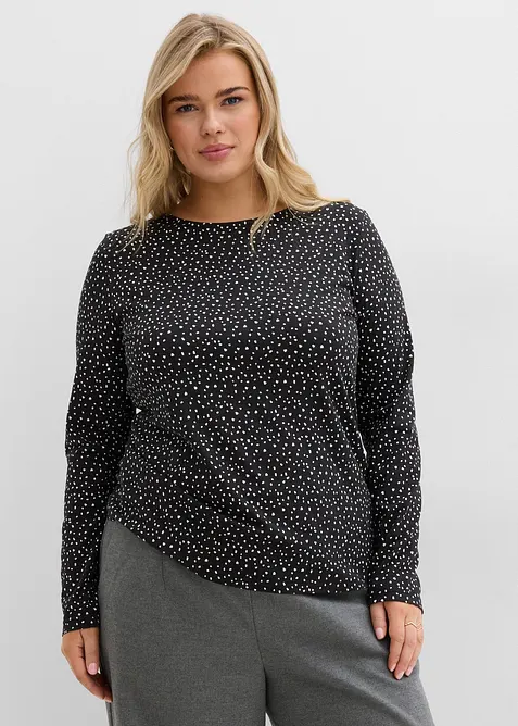 Langermet topp i &oslash;kologisk bomull med elastan (2-pack), bonprix