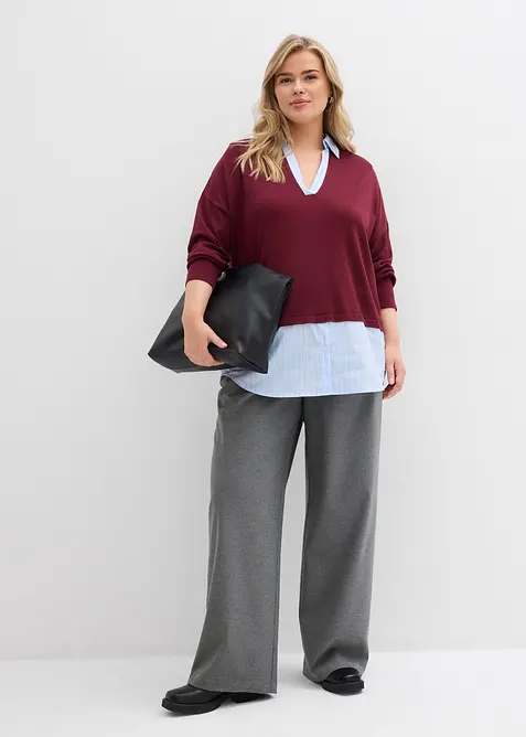 Genser i finstrikk med bluse-innfelling, bonprix