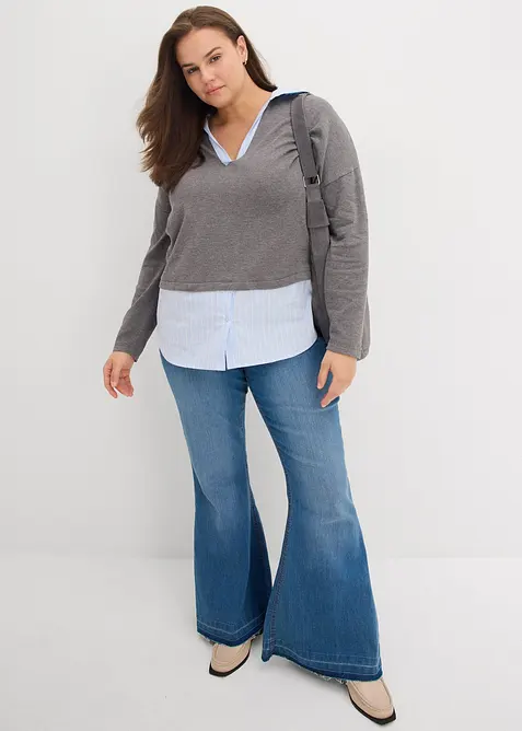 Genser i finstrikk med bluse-innfelling, bonprix