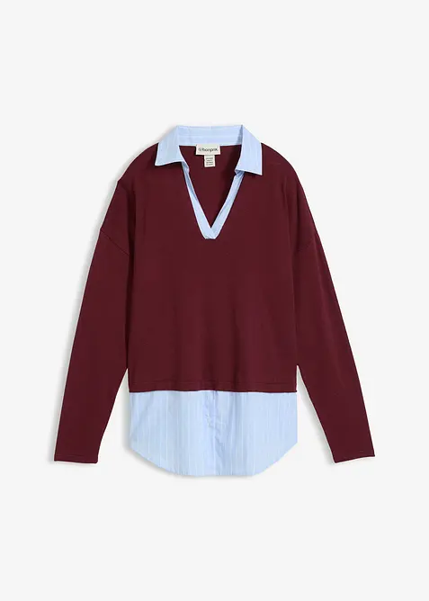 Genser i finstrikk med bluse-innfelling, bonprix