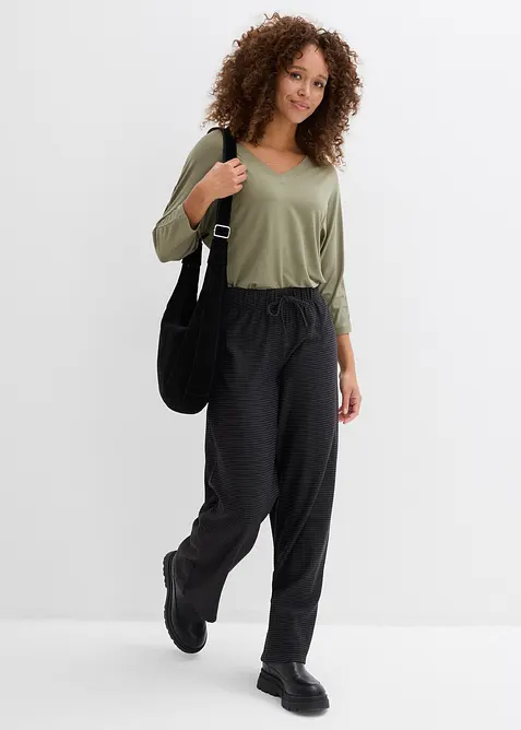 Stripete jerseybukse av bomullsmiks med snor i livet, bonprix