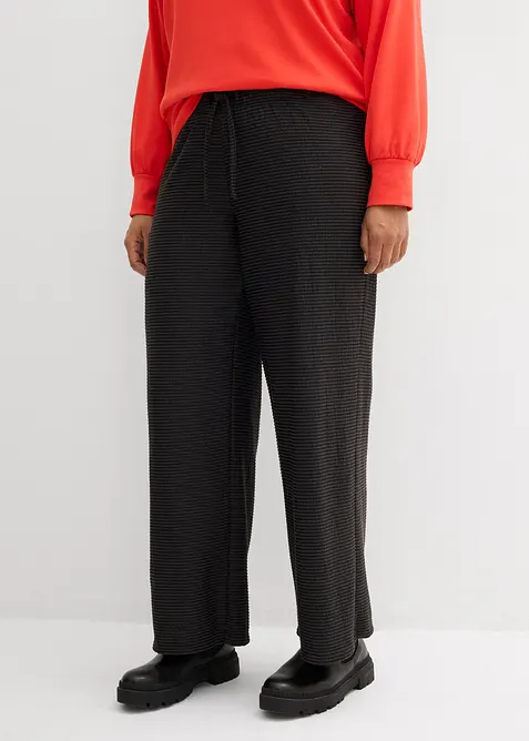 Stripete jerseybukse av bomullsmiks med snor i livet, bonprix