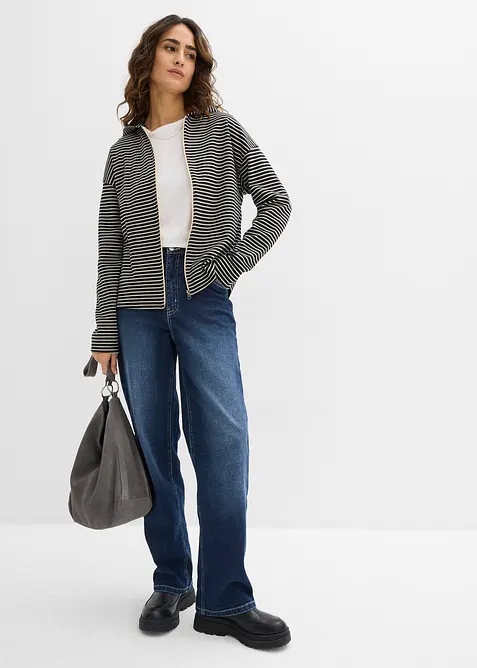 Sweatjakke i bomullsmiks med stripem&oslash;nster, bonprix