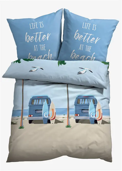 Sengesett med bil og palmer på stranden, bonprix