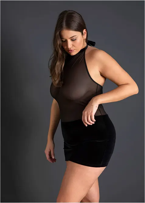 Halterneck-kjole med fløyel, bonprix