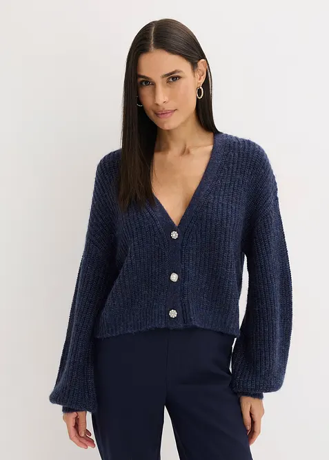 Kort strikkejakke med glittergarn og ullandel, bonprix