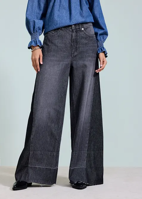 Wide Leg-jeans High Waist med innfelling, bonprix