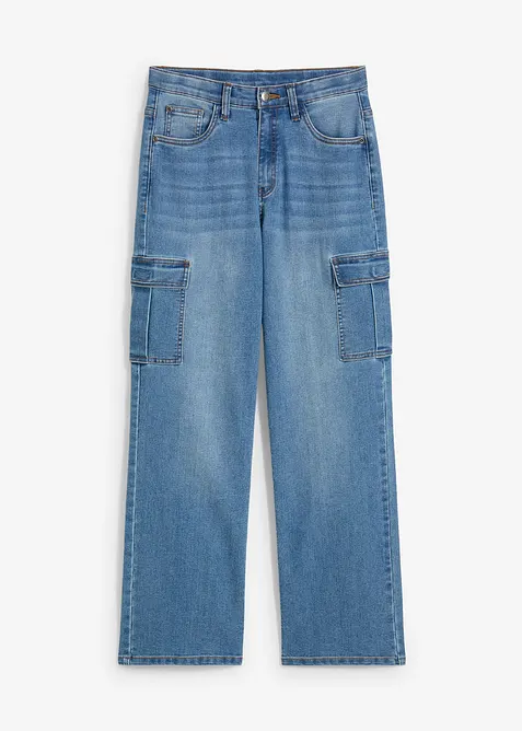 Loose Fit-cargojeans i denim med stretch og regulerbar linning, Straight, bonprix