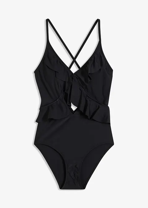 Badedrakt med cut out og volanger, bonprix