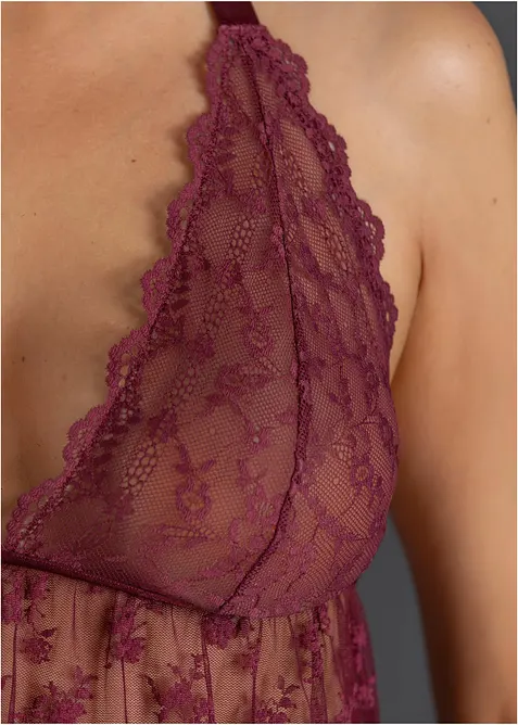 Babydoll nattkjole i halterneckmodell og blondemateriale, bonprix