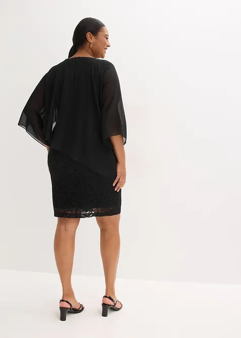 Minikjole av blonde med overkast av fin chiffon, bonprix