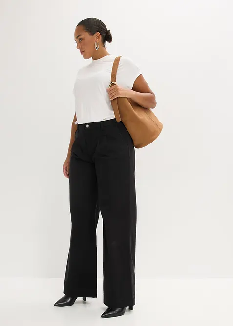 Wide Leg-bukse med legg og komfortlinning, bonprix