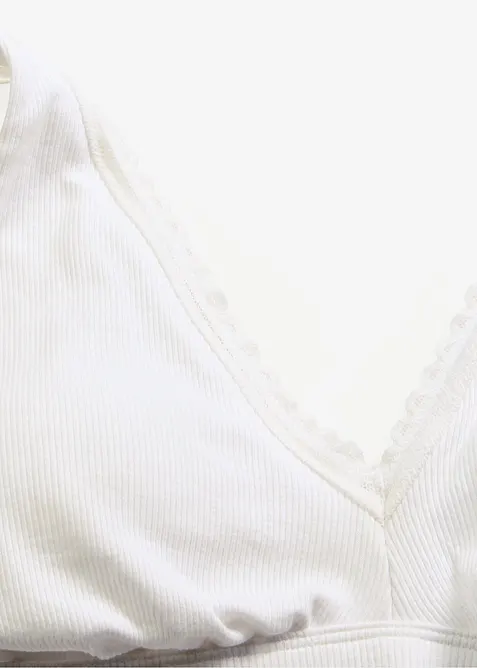 Polstret bralette uten b&oslash;yle med &oslash;kologisk bomull og blonde, bonprix
